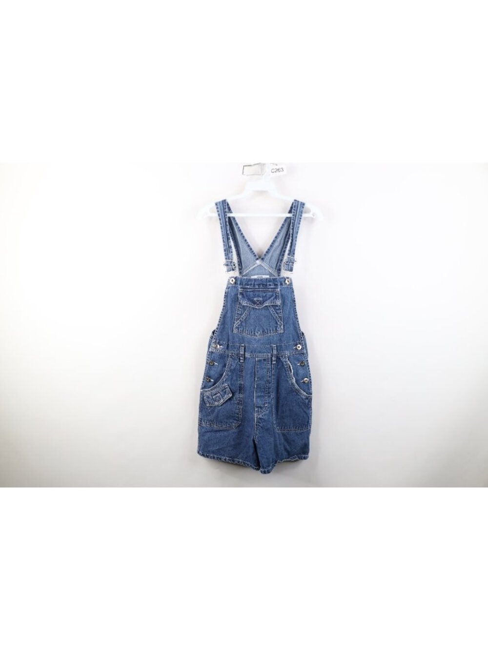 Vintage 90s Streetwear Womens Medium Faded Denim Jean Shortalls Overalls Blue